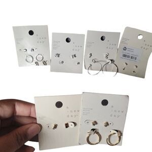 A New Day Womens Gold Silver Nickel Free Cross Pearl Studs Earrings Bundle